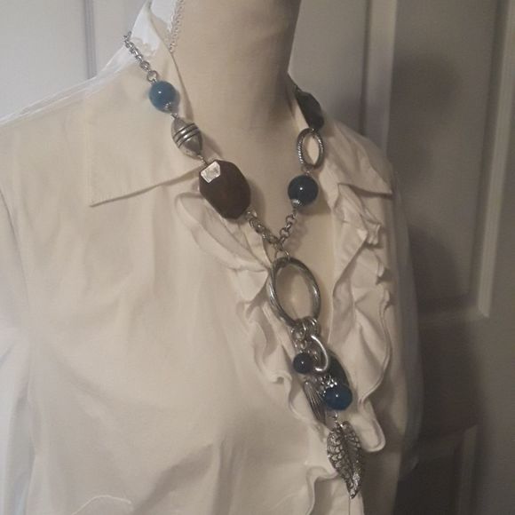 Beaded Silver Leaf Pendant Statement Necklace - Picture 6 of 10